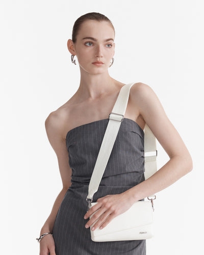 Stripe Webbing Bag Strap - White