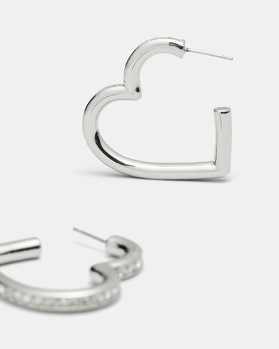 Passionate Heart Hoop Earrings - Silver