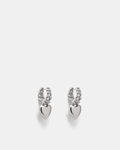 Chain Of Hearts Hoop Earrings - Silver