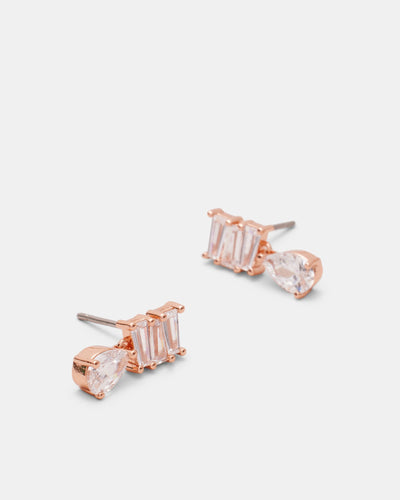 Enchantment Crystal Drop Stud Earrings - Rose Gold