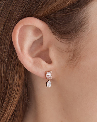 Enchantment Crystal Drop Stud Earrings - Rose Gold