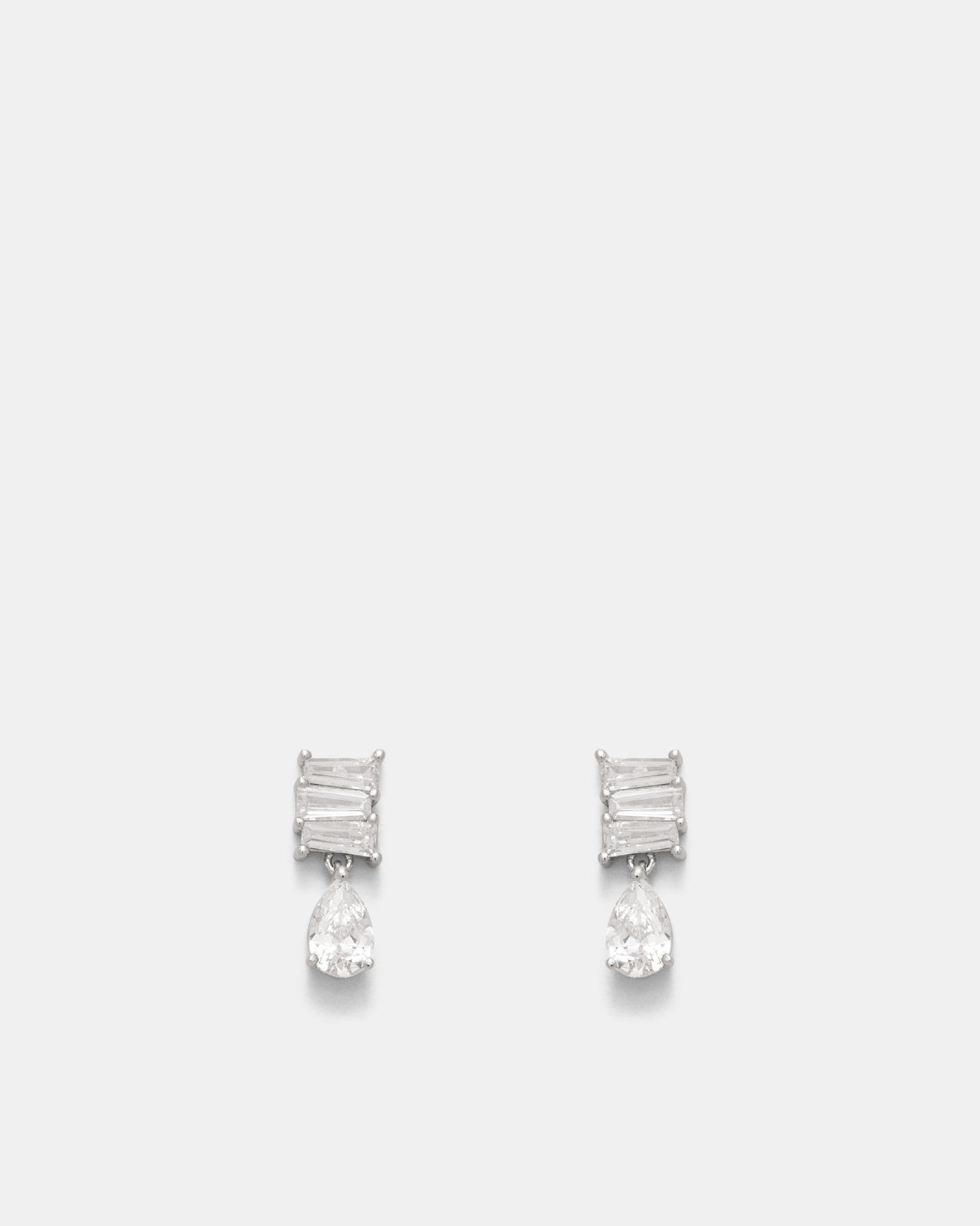Enchantment Crystal Drop Stud Earrings - Silver