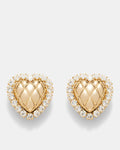 Paris Oversized Quilted Heart Clip On Earrings - Vintage Gold