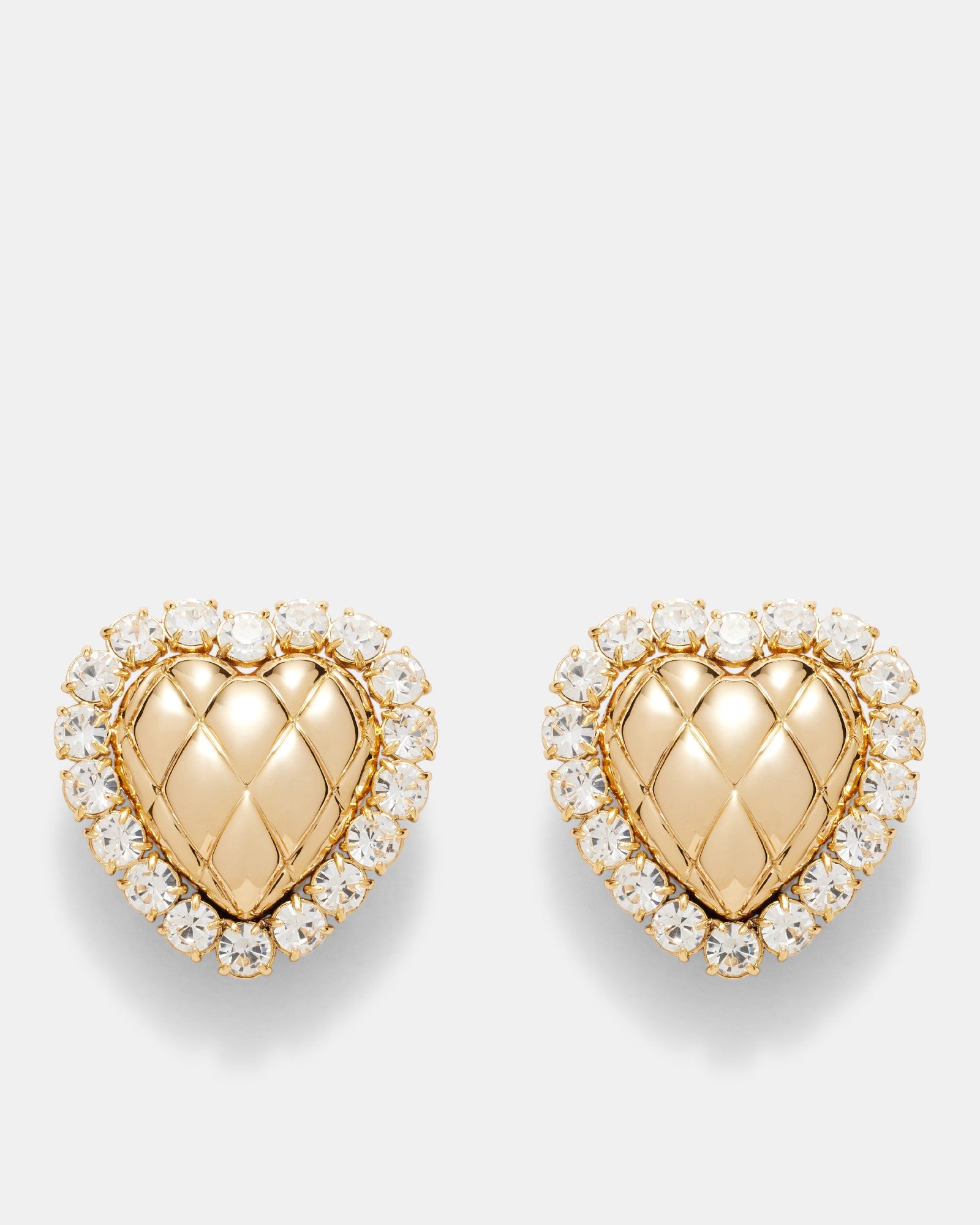 Paris Oversized Quilted Heart Clip On Earrings - Vintage Gold