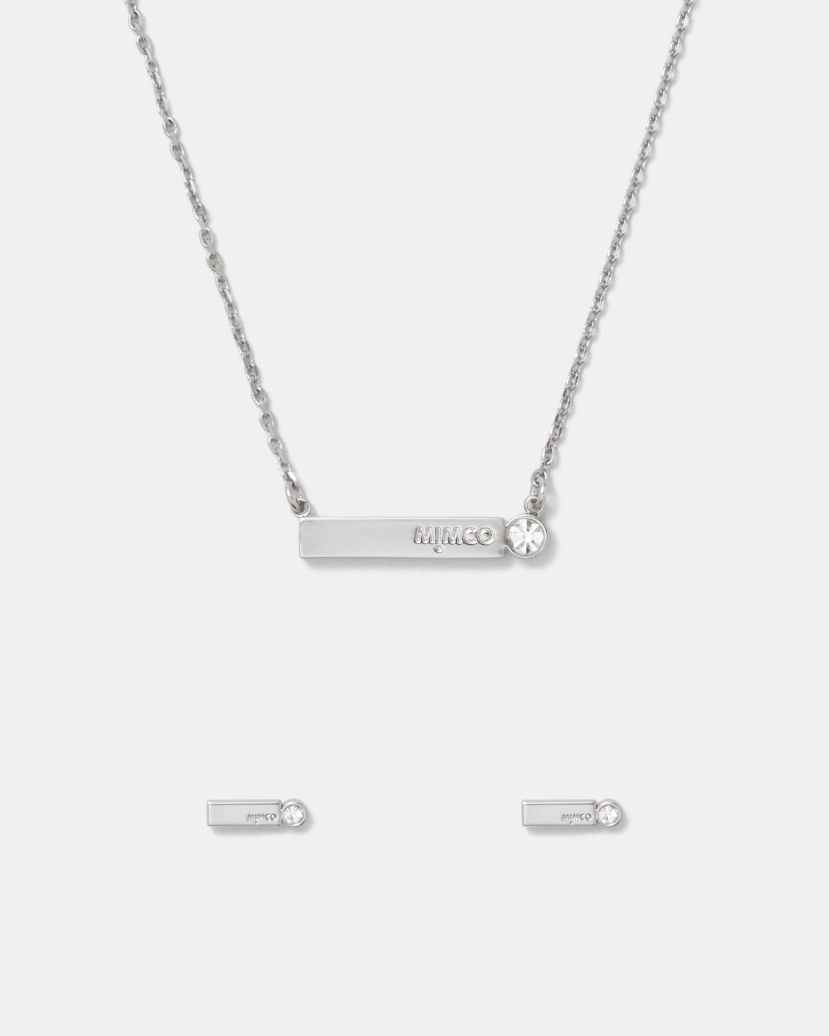 Identity Stud Earrings And Necklace Set - Silver