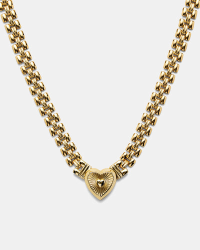 Los Angeles Heart Chain Choker Necklace - Vintage Gold