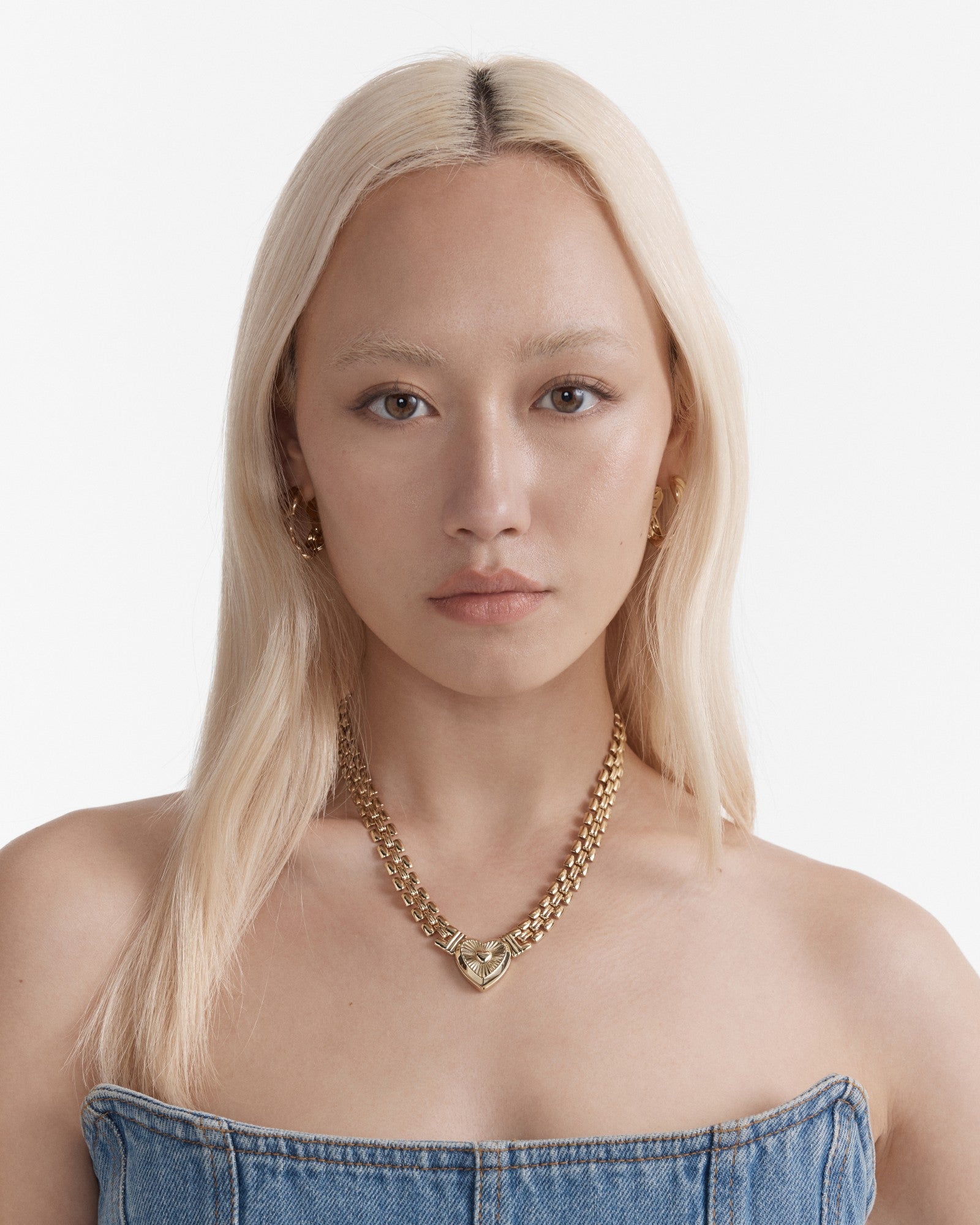 Los Angeles Heart Chain Choker Necklace - Vintage Gold