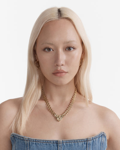 Los Angeles Heart Chain Choker Necklace - Vintage Gold