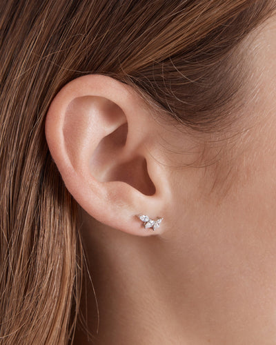Quill Cluster Stud Earrings - Silver