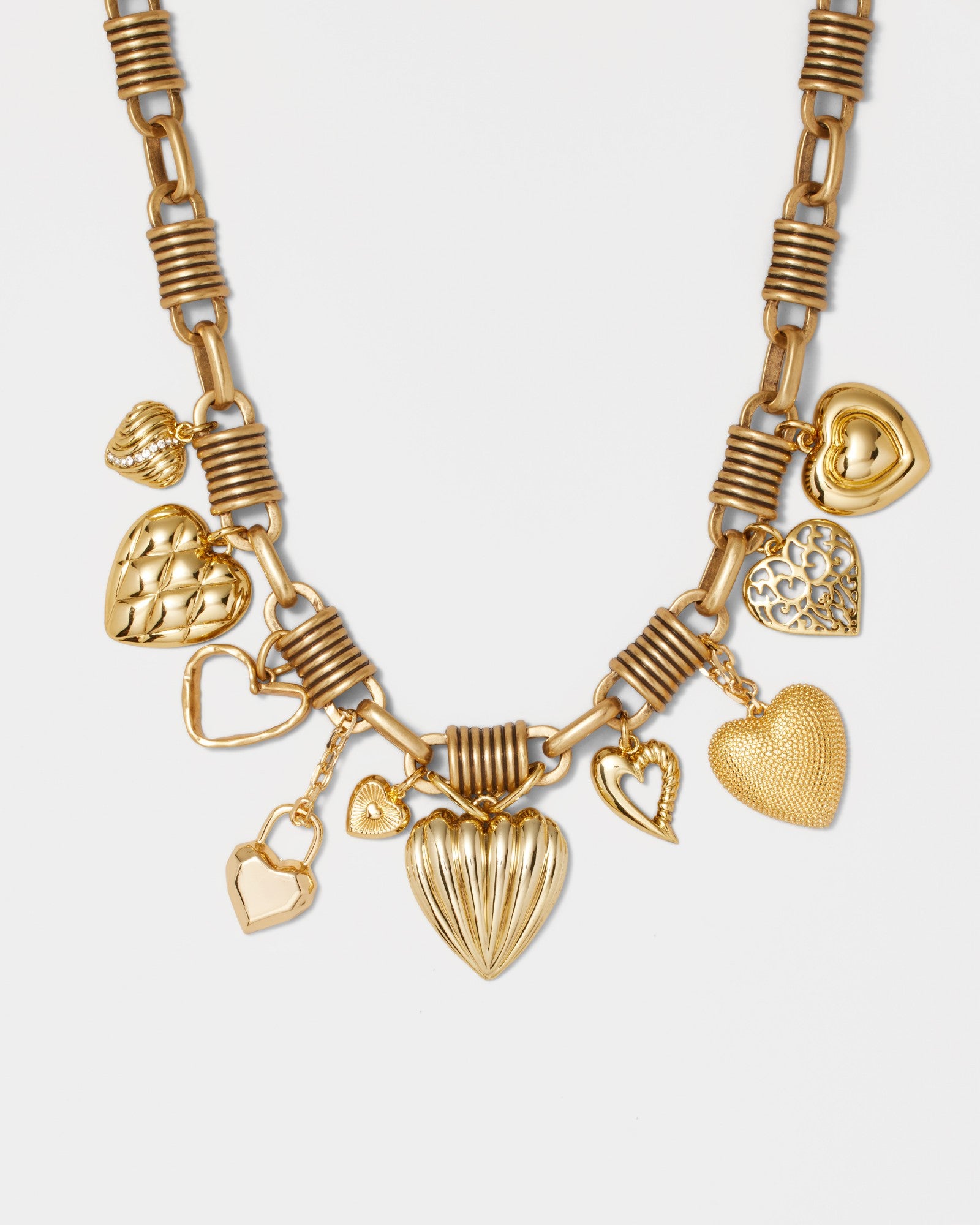 Paris Heart Charm Statement Necklace - Vintage Gold