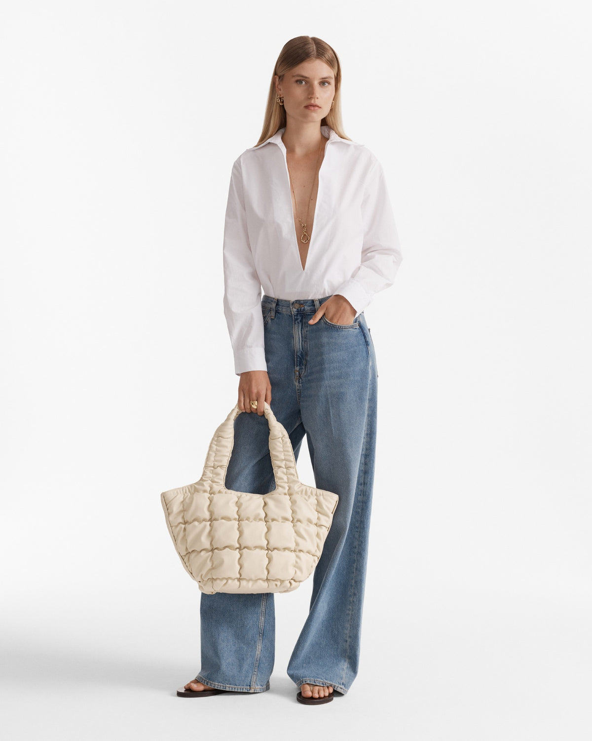 Isadora Quilted Tote Bag - Pearl