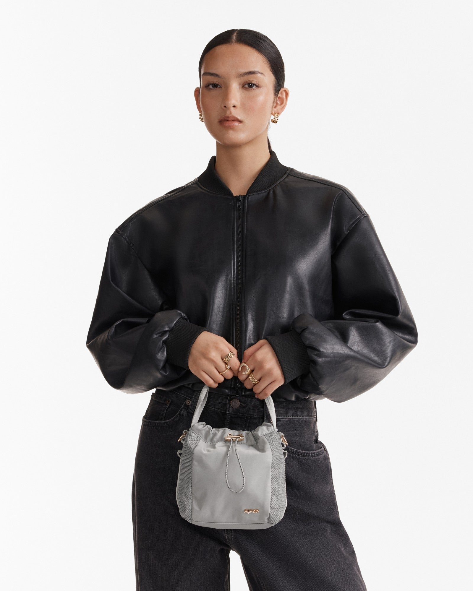Cady Mini Bucket Crossbody Bag - Grey Sky