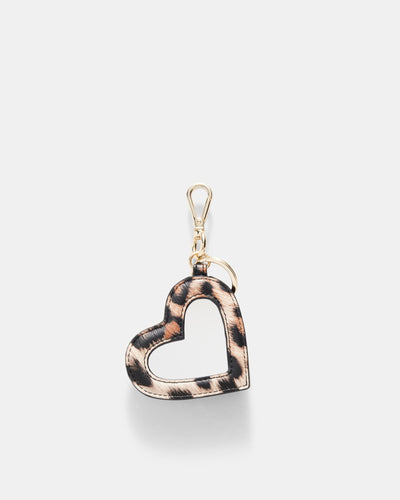 Heart Mirror Bag Charm - Leopard