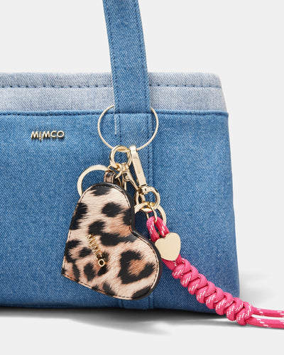Heart Mirror Bag Charm - Leopard