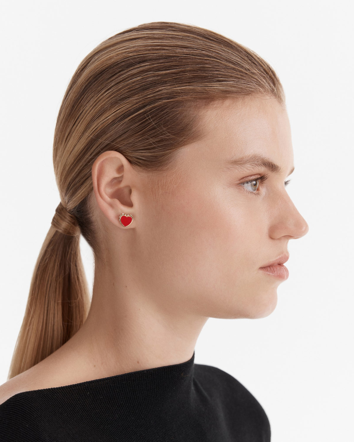 Lover Heart Stud Earrings - Red