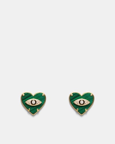Emotional Heart Stud Earrings - Malachite
