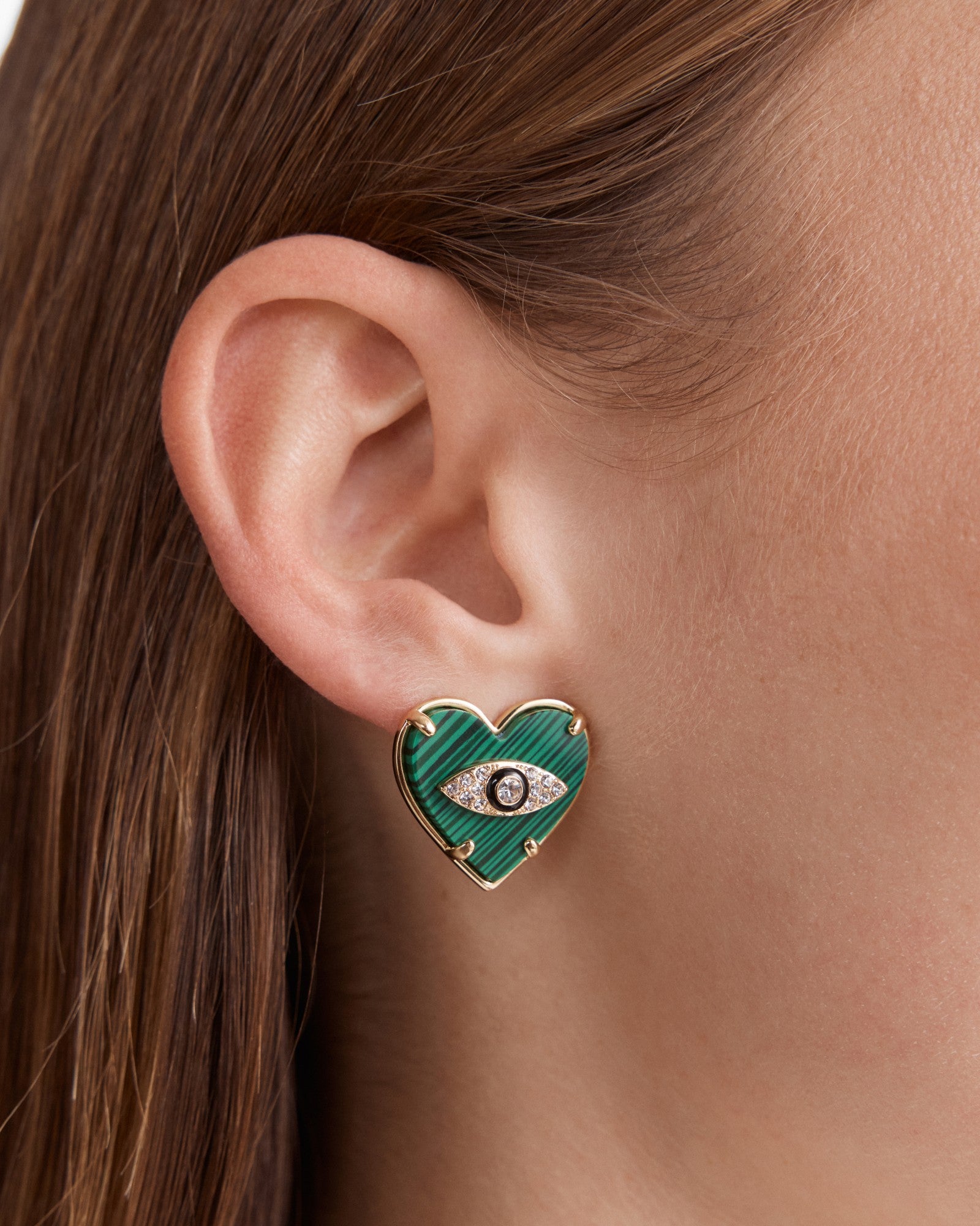 Emotional Heart Stud Earrings - Malachite
