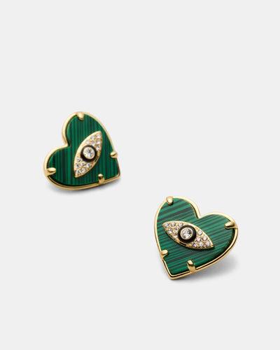 Emotional Heart Stud Earrings - Malachite