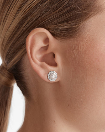Just Perfect Pearl Stud Earrings - Silver