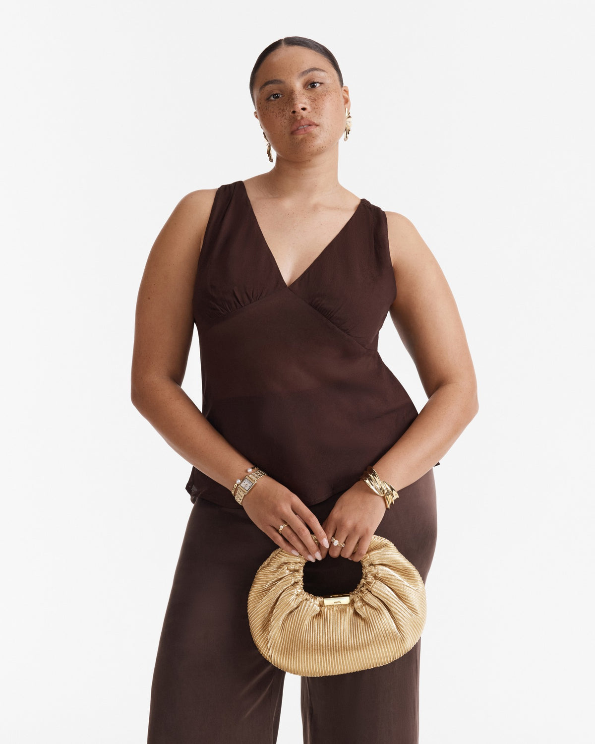 Bianca Pleated Grab Bag - Light Gold