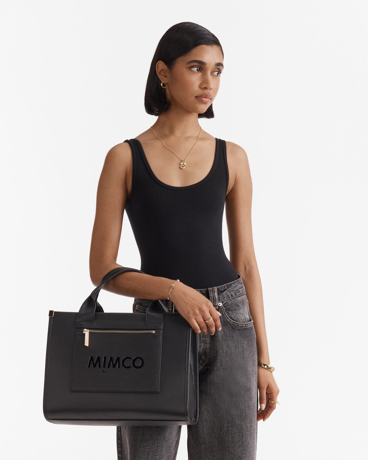 Patch Leather Tote Bag - Black