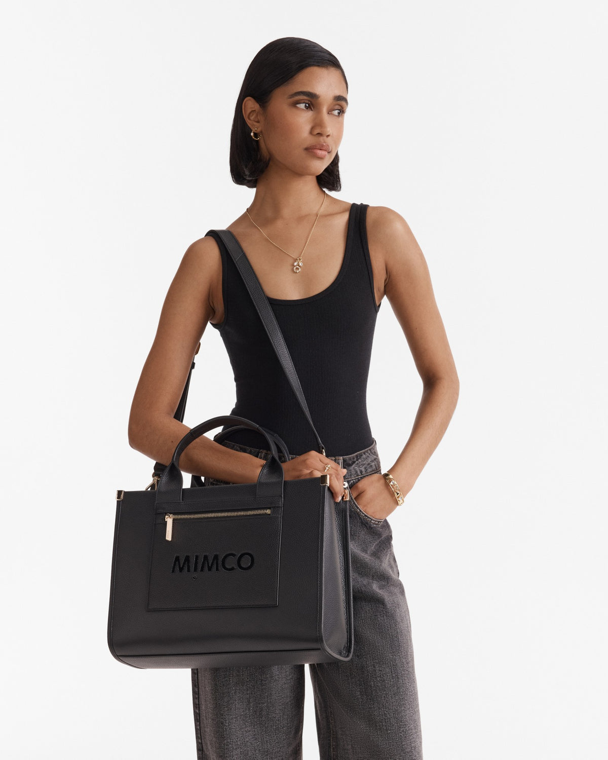 Patch Leather Tote Bag - Black