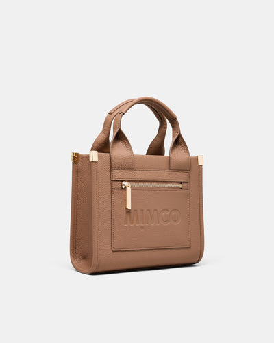 Patch Leather Mini Tote Bag - Fawn