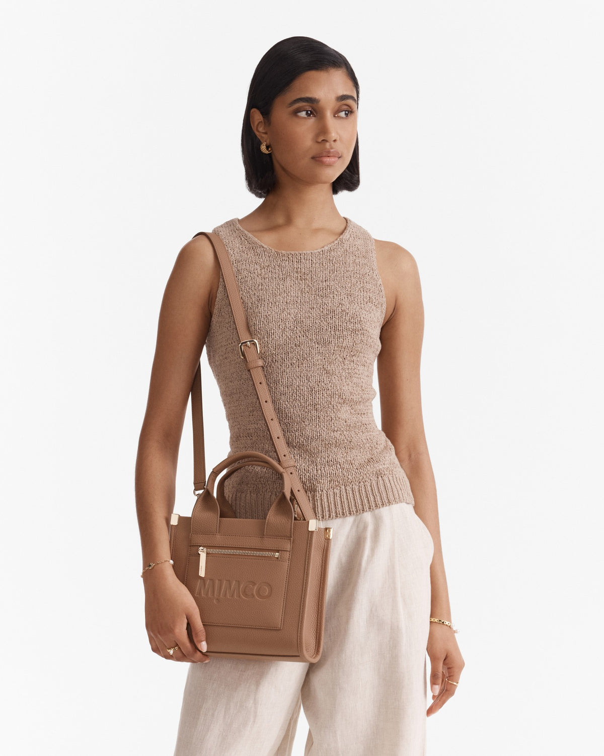 Patch Leather Mini Tote Bag - Fawn