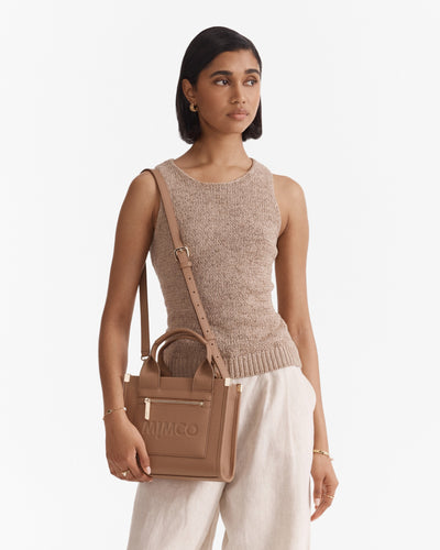 Patch Leather Mini Tote Bag - Fawn