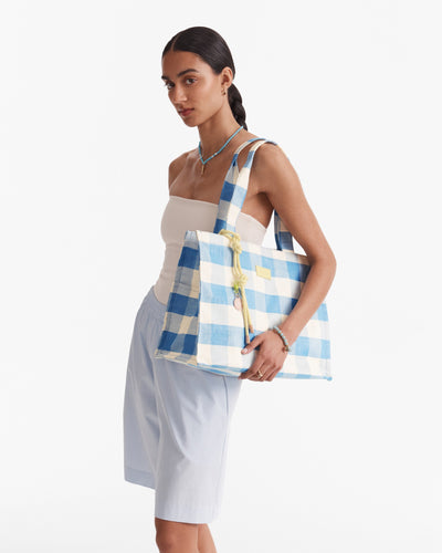 Lyra Tote Bag - Blue Check