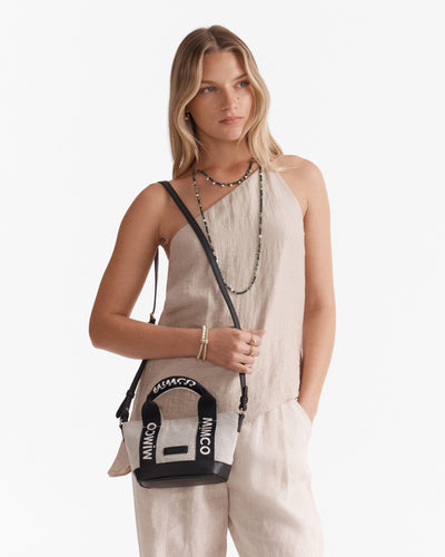 Mim Micro Tote Crossbody Bag - Black White