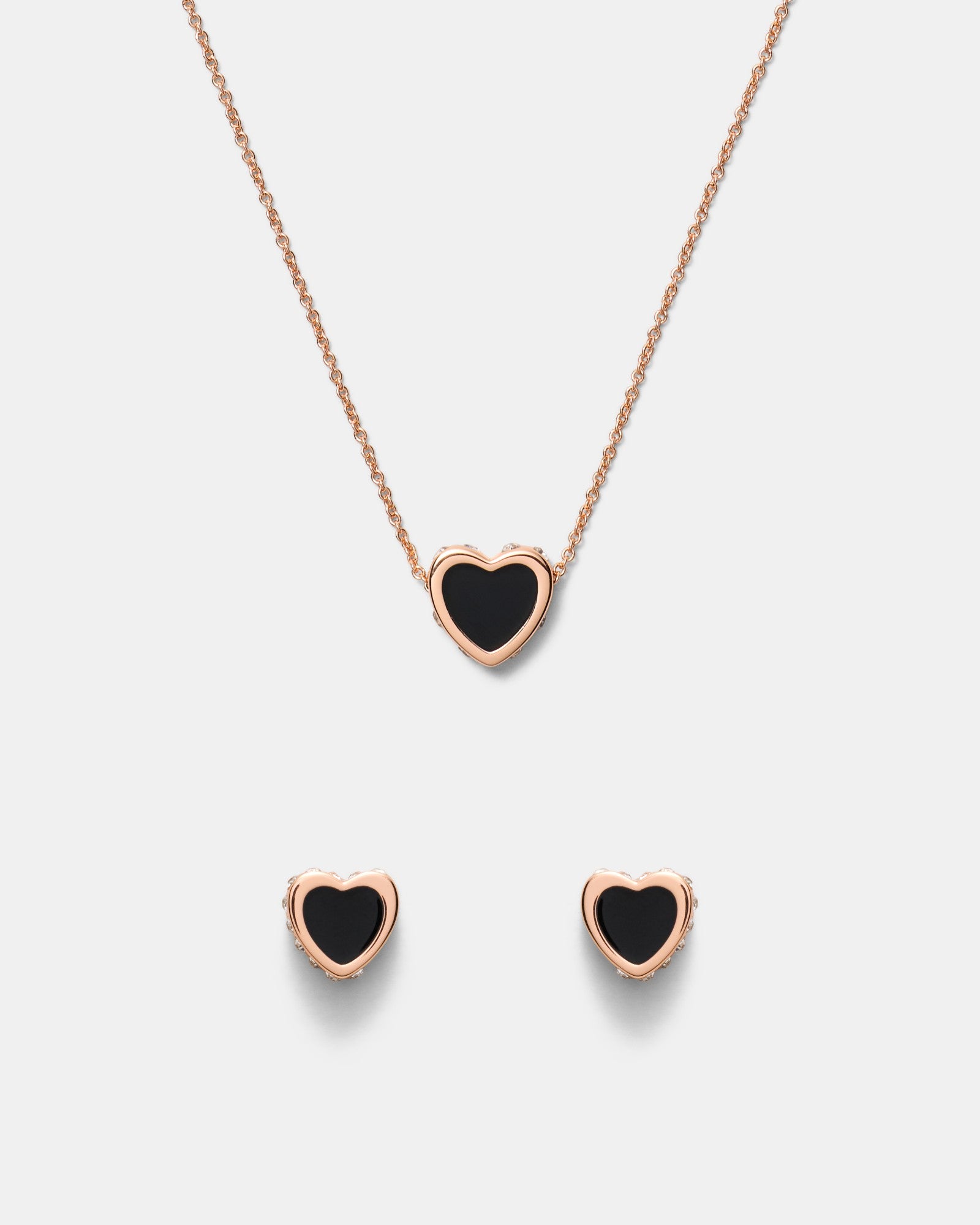 Lover Heart Earrings And Necklace Set - Black