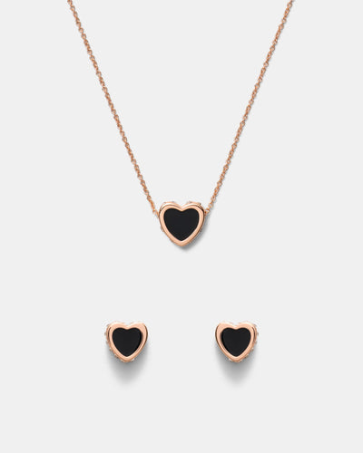 Lover Heart Earrings And Necklace Set - Black