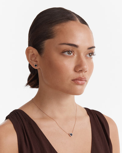 Lover Heart Earrings And Necklace Set - Black