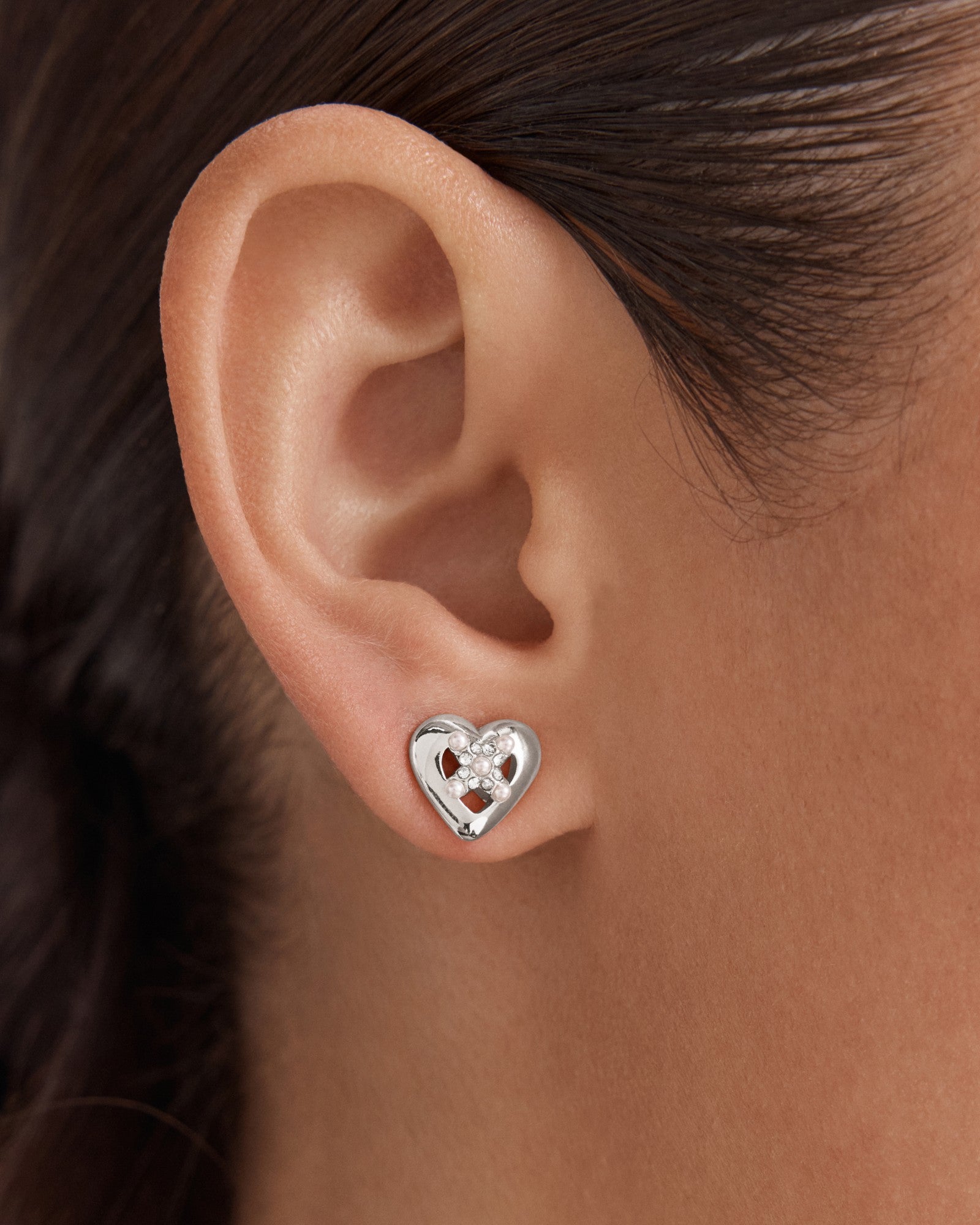 Classic Heart Stud Earrings - Silver