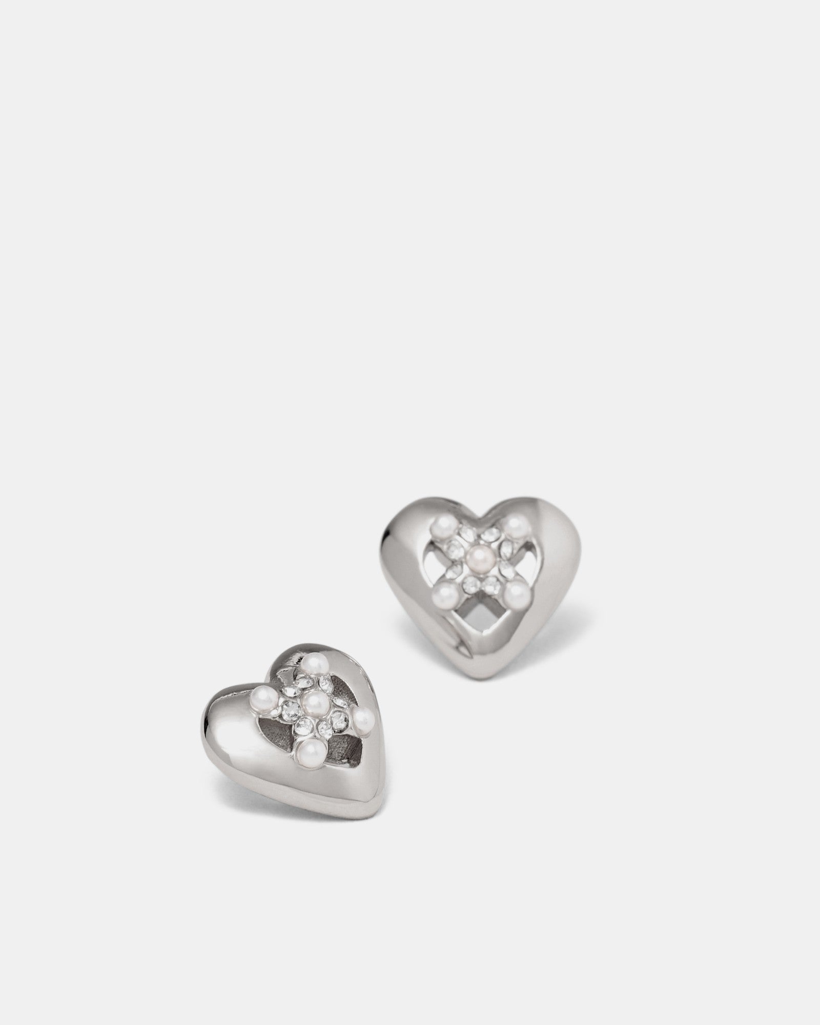 Classic Heart Stud Earrings - Silver