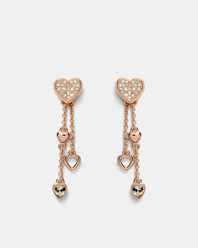 Lovely Heart Drop Earrings - Rose Gold