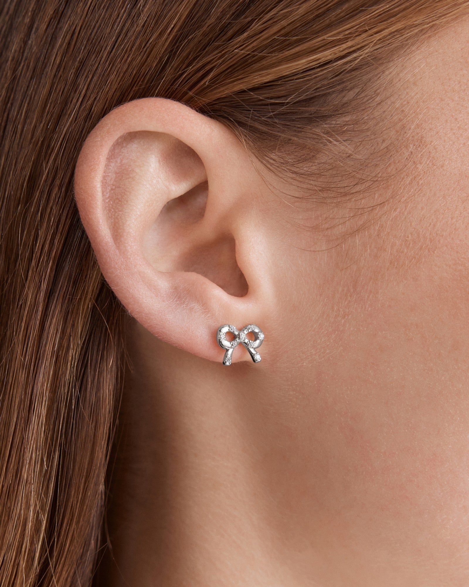 Baby Bow Stud Earrings - Silver