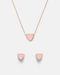 Lover Heart Earrings And Necklace Set - Pink