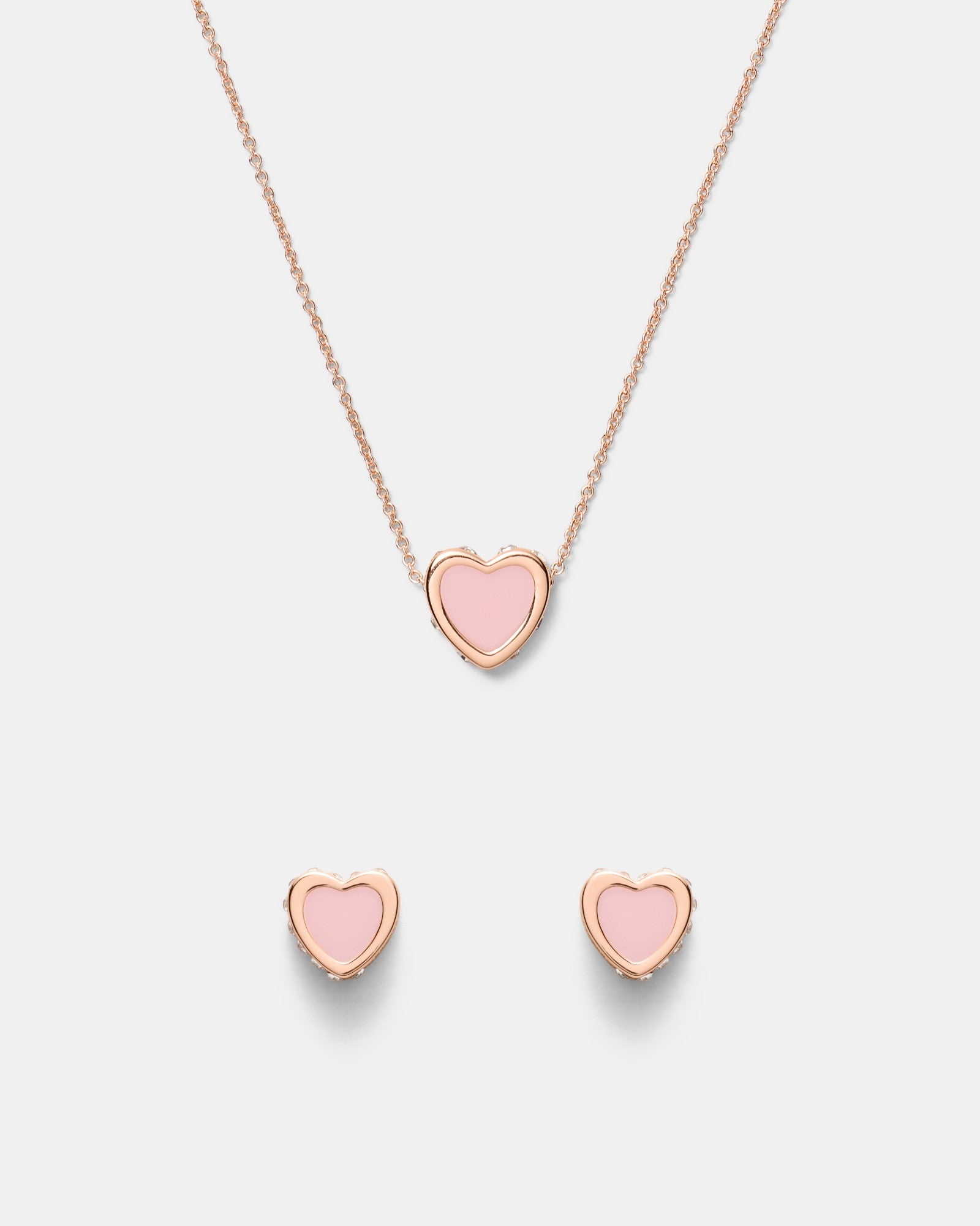 Lover Heart Earrings And Necklace Set - Pink
