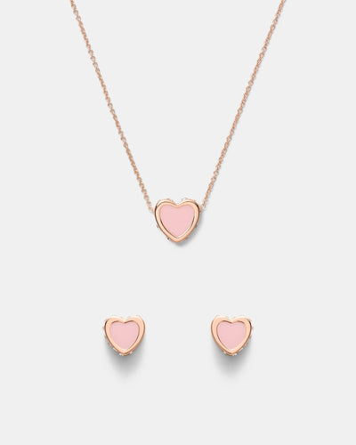 Lover Heart Earrings And Necklace Set - Pink
