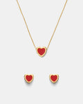 Lover Heart Earrings And Necklace Set - Red