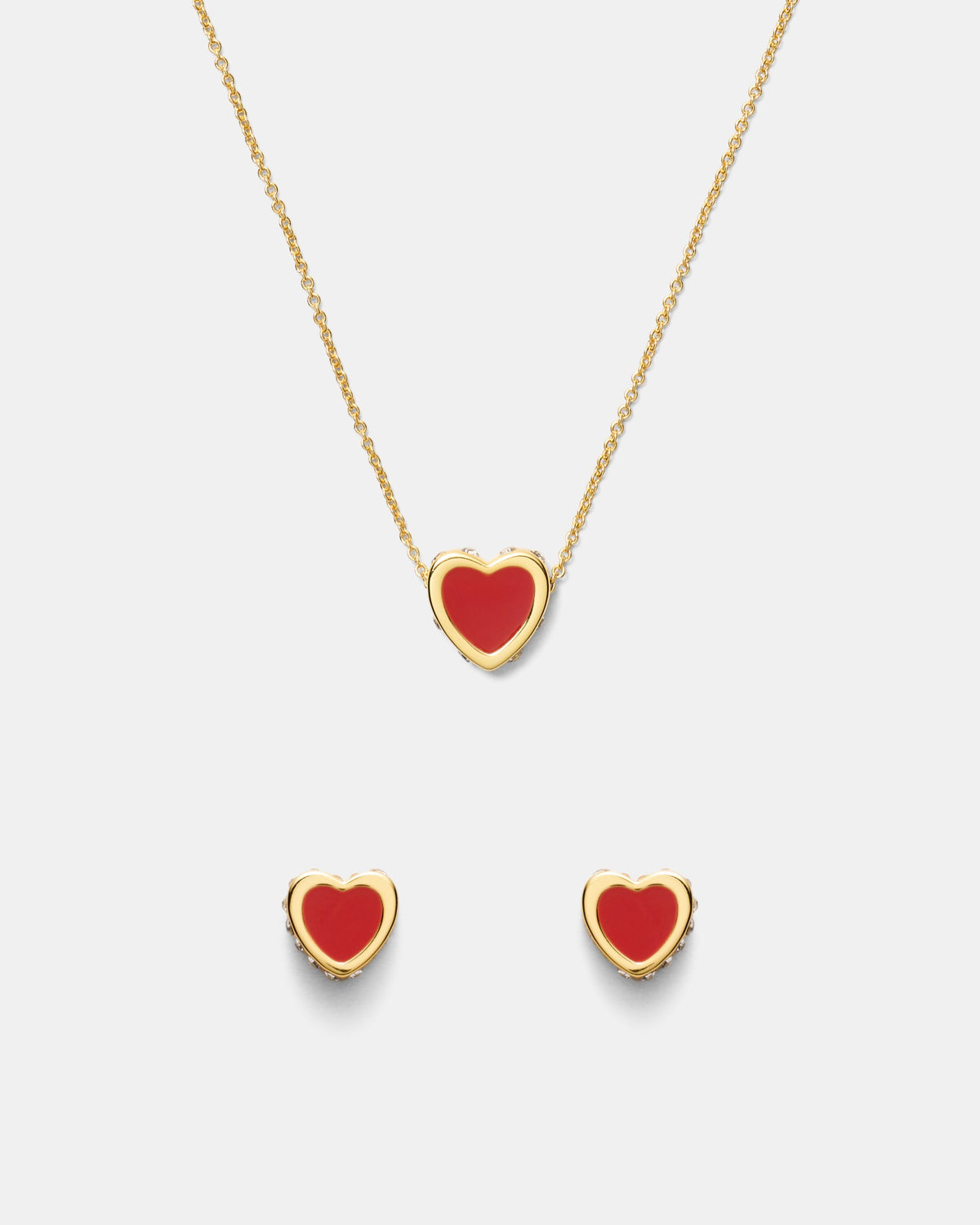 Lover Heart Earrings And Necklace Set - Red