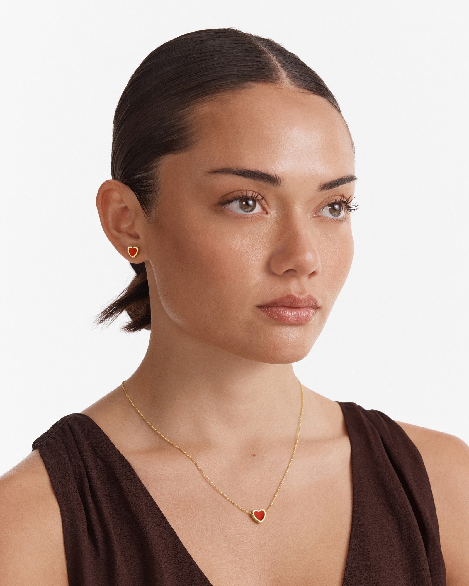 Lover Heart Earrings And Necklace Set - Red