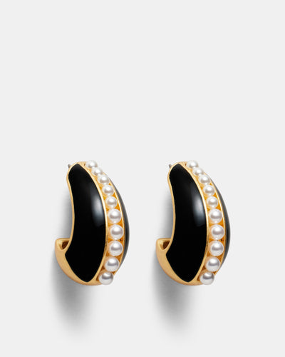 Costal Pearl Hoop Earrings - Black