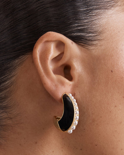 Costal Pearl Hoop Earrings - Black