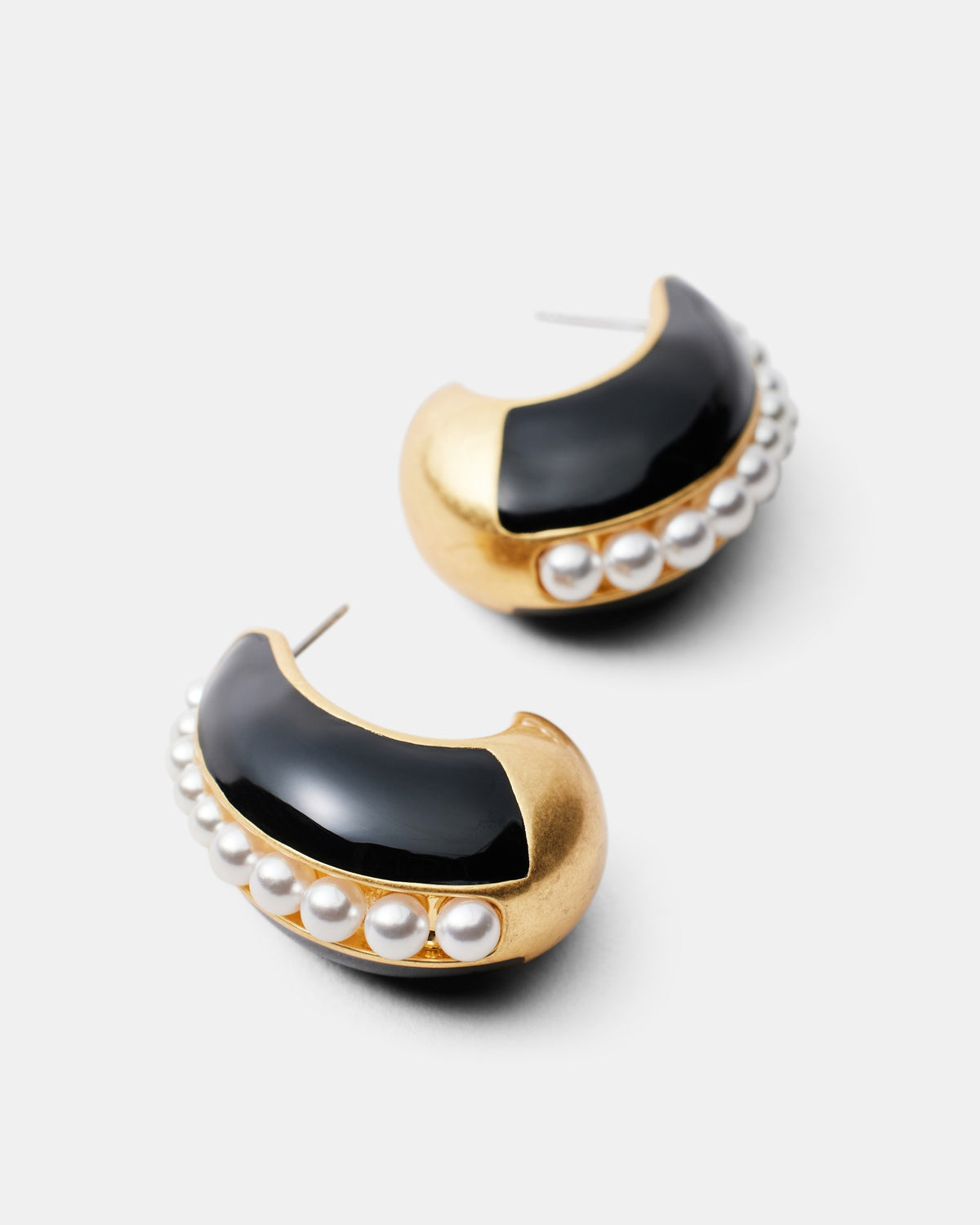 Costal Pearl Hoop Earrings - Black