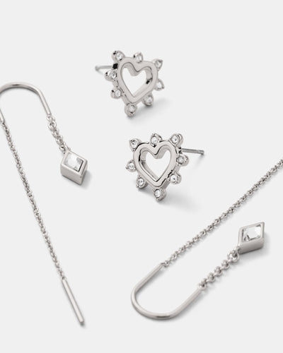 Cupid Duo Earrings Set - Silver