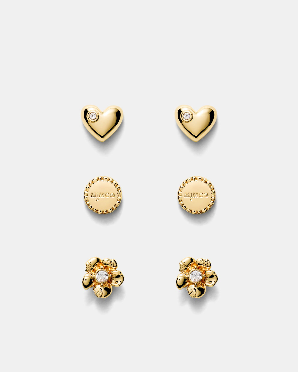 Heartfelt Stud Earrings Set - Gold