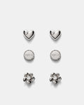 Heartfelt Stud Earrings Set - Silver